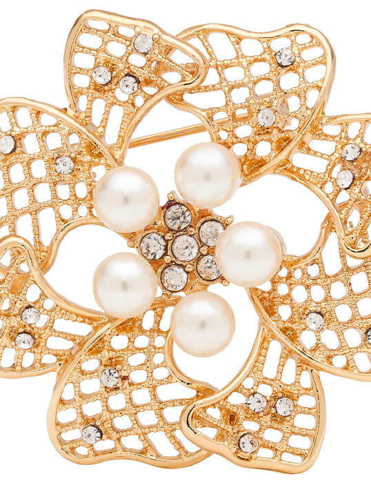 CLASSIC METAL PEARL BROOCH