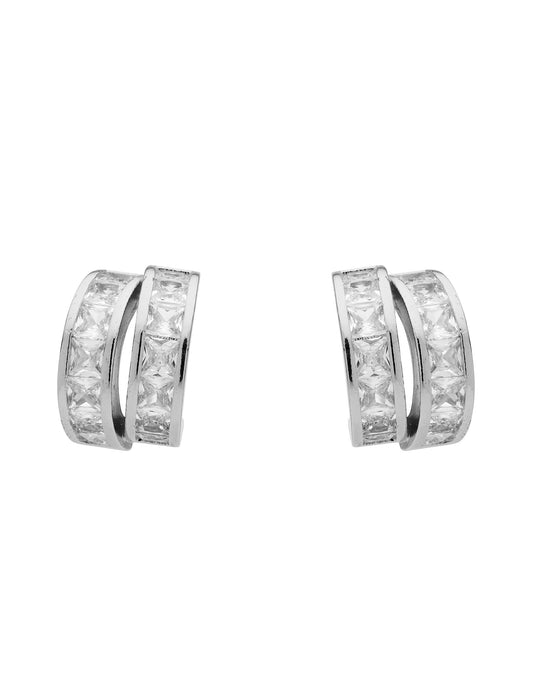 DUO LOOP SILVER CRYSTAL STUD EARRING