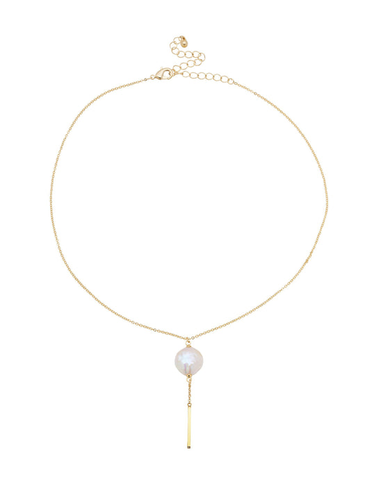 BAROQUE PEARL AND BAR GOLD PLATED NECKLACE