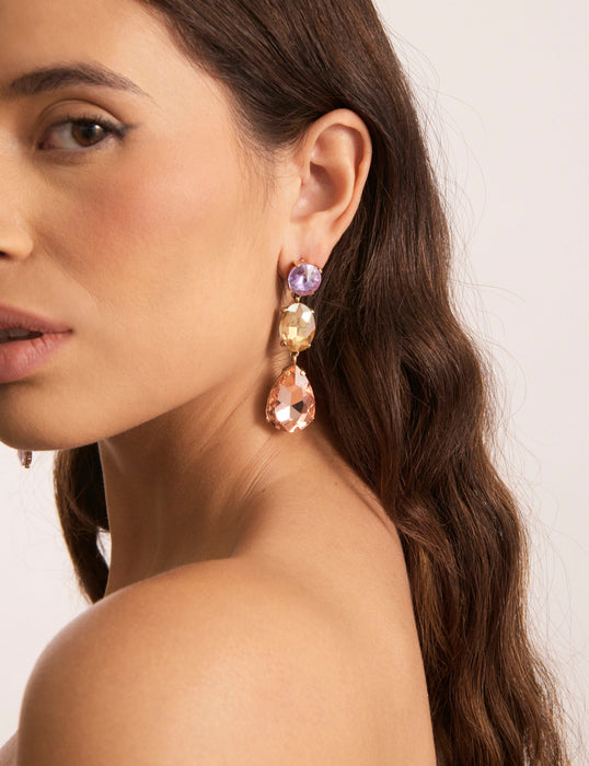 3 TIER STONE DROP EARRING