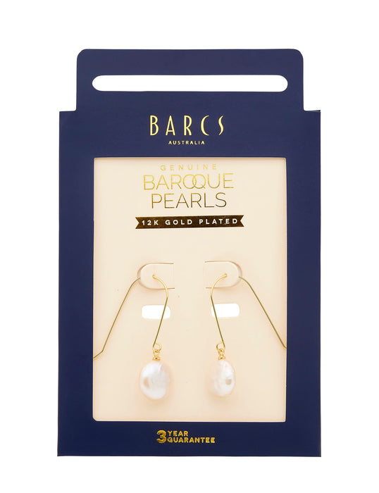 BAROQUE PEARL AND BAR GOLD PLATED EARRING