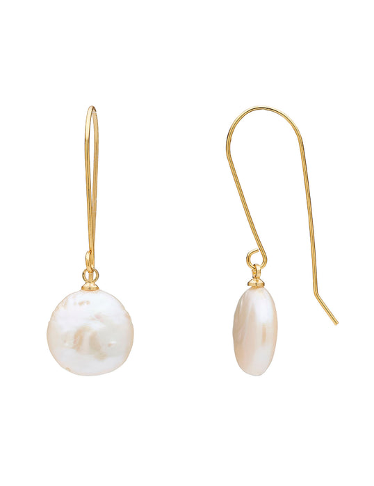 BAROQUE PEARL AND BAR GOLD PLATED EARRING
