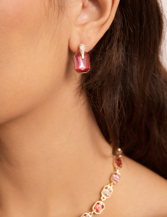 EMERALD CUT STONE STUD EARRING