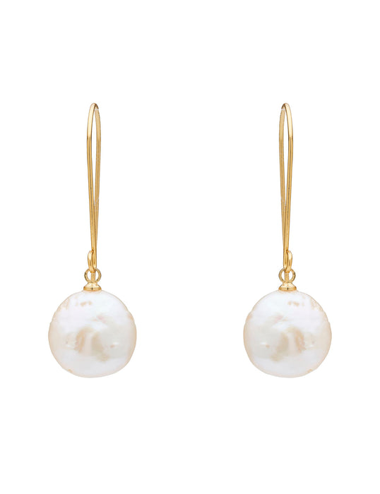 BAROQUE PEARL AND BAR GOLD PLATED EARRING