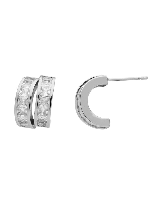 DUO LOOP SILVER CRYSTAL STUD EARRING