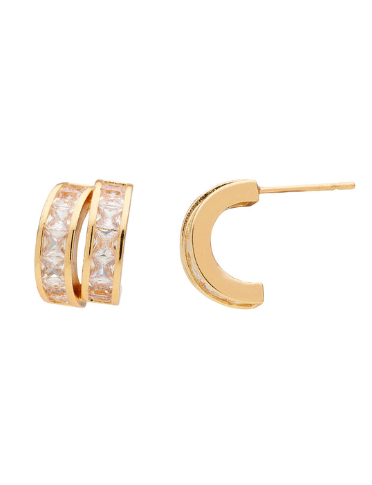 DUO LOOP GOLD CRYSTAL STUD EARRING