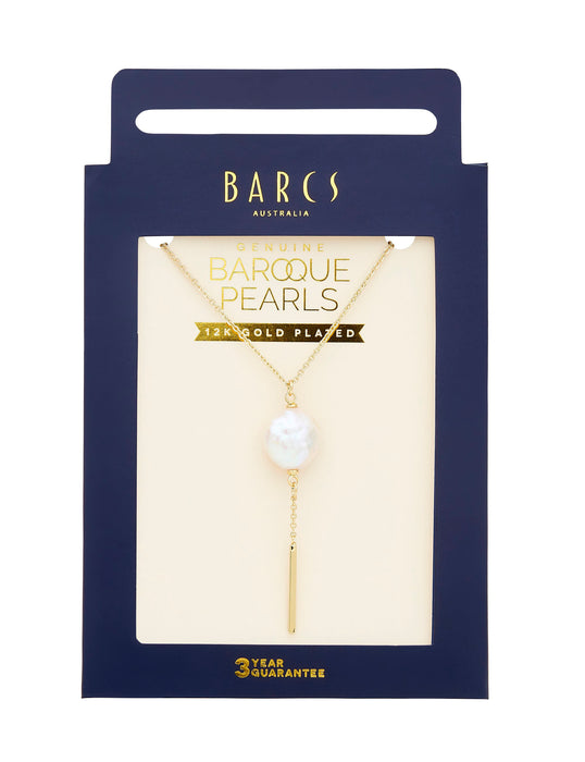 BAROQUE PEARL AND BAR GOLD PLATED NECKLACE