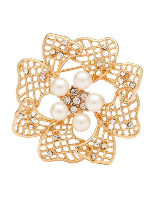 CLASSIC METAL PEARL BROOCH