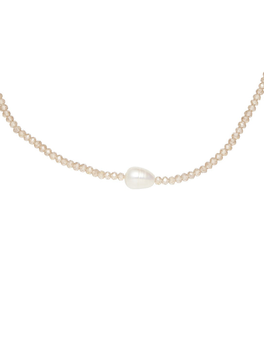 Barcs Australia Freshwater Pearl And Crystal Women's Latte and Ivory Necklace And Earring Set
