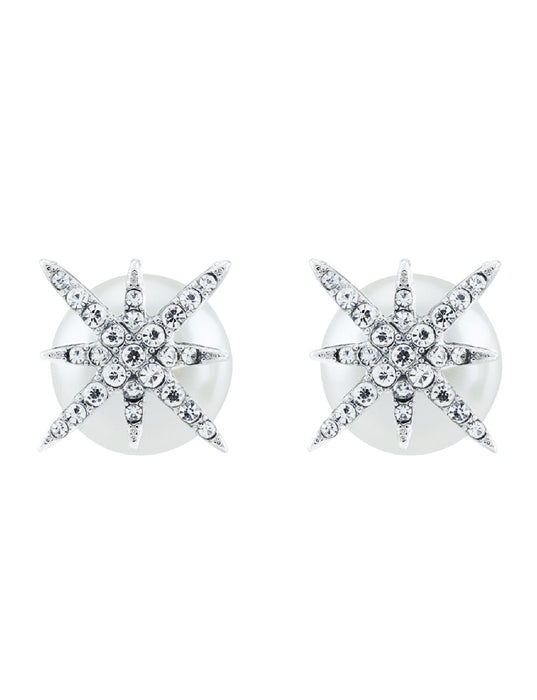 Barcs Australia Starburst Crystal Pearl Women's Silver Plated Earrings